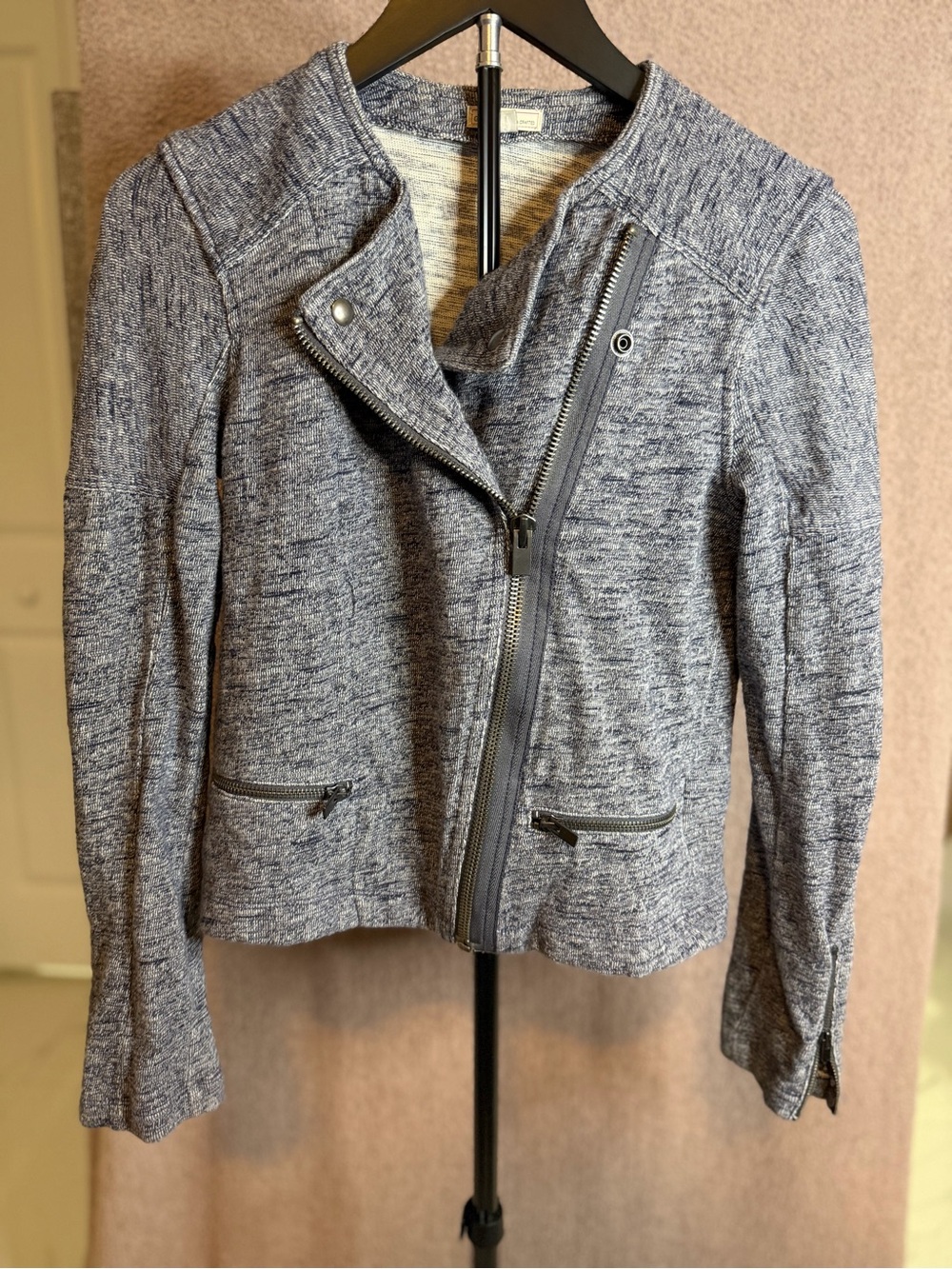 Gap Designed & Crafted Moto Jacket XS 100% Cotton Marled Gray Biker